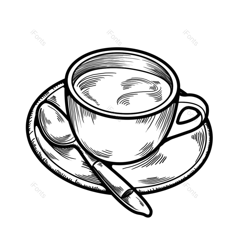 黑白图片,咖啡元素,咖啡杯PNG,咖啡豆免抠素材